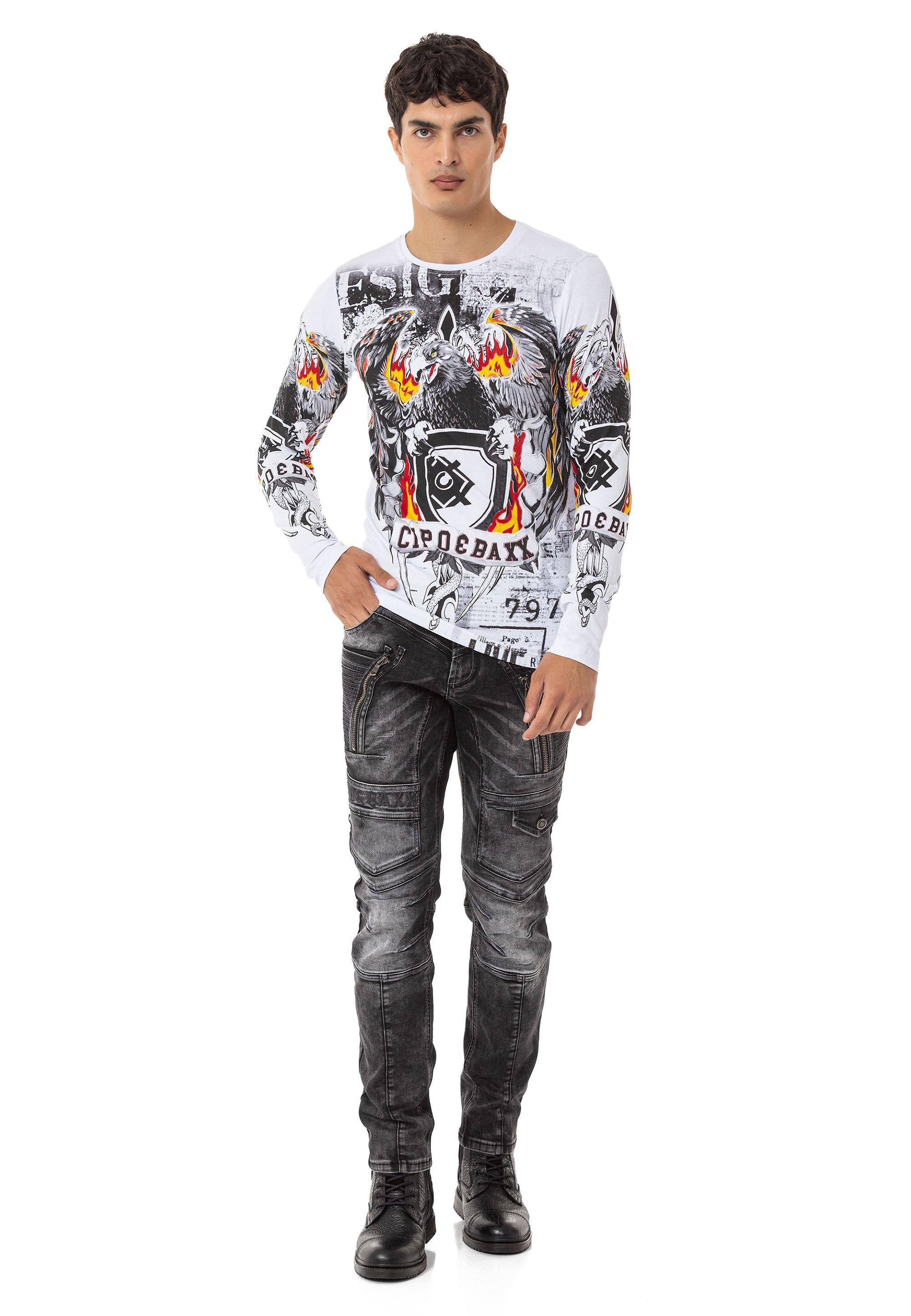 CD844 Biker Style Zip Men's Jeans
