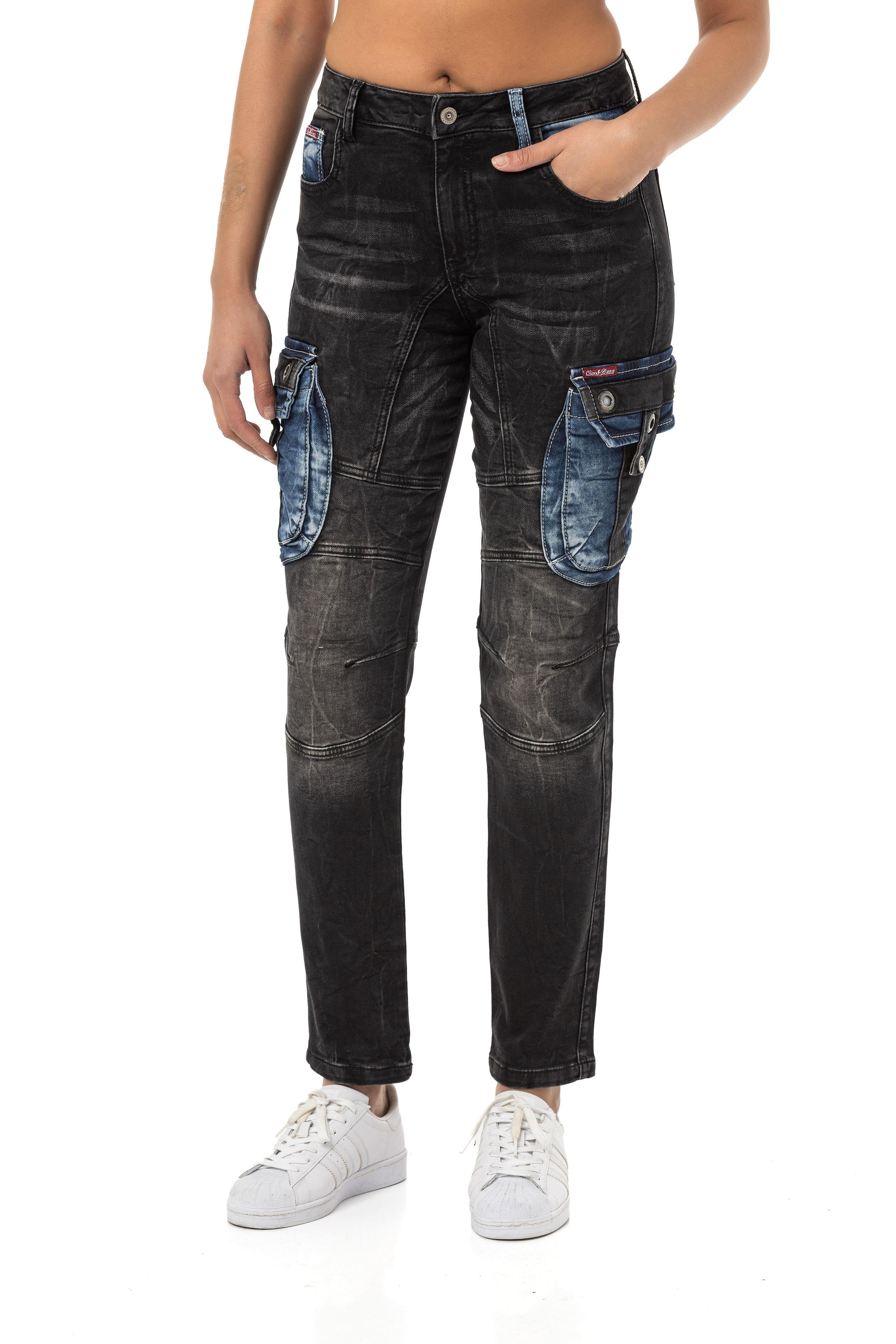 WD521 Cargo Pocket Contrast Color Women's Jeans