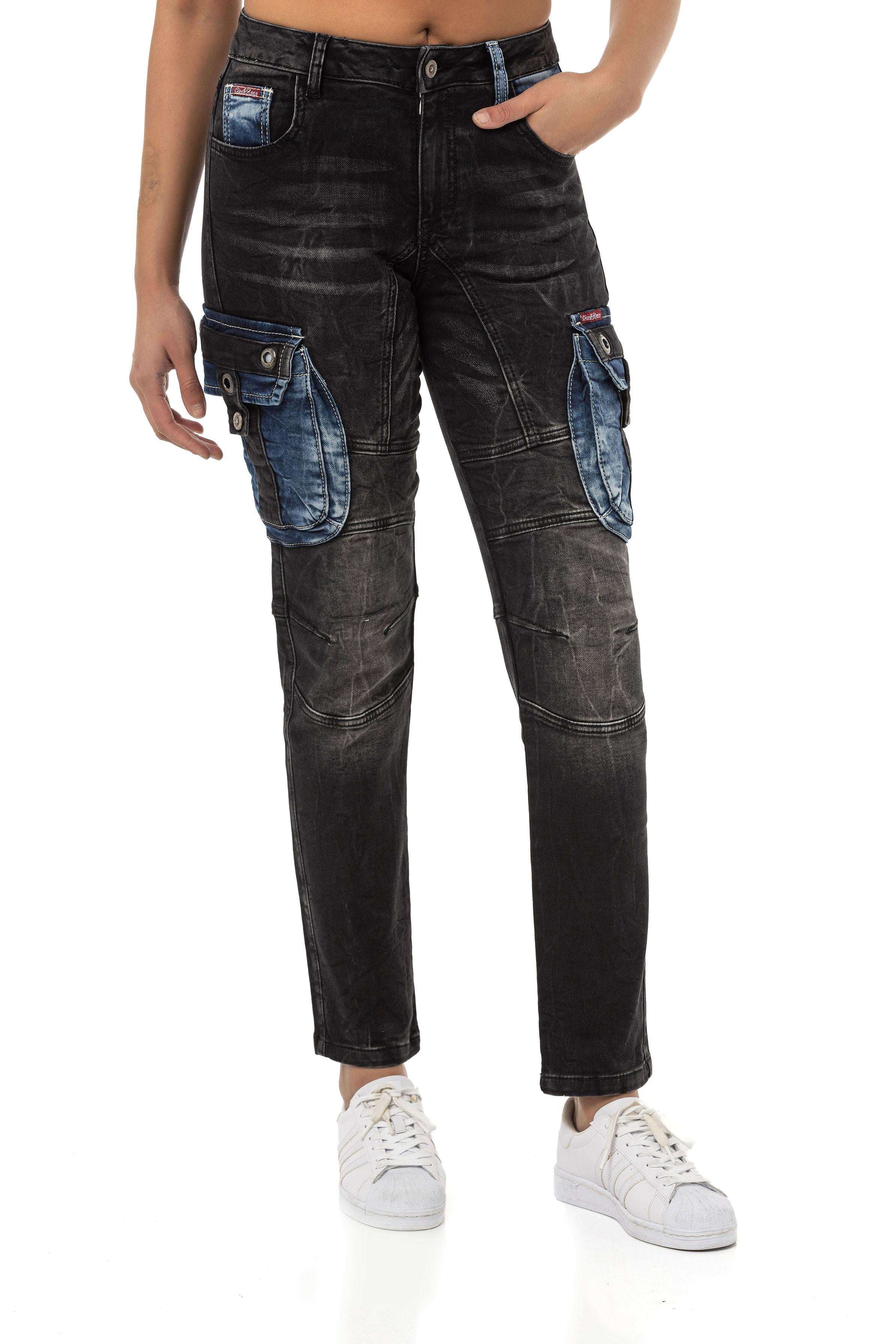 WD521 Cargo Pocket Contrast Color Women's Jeans