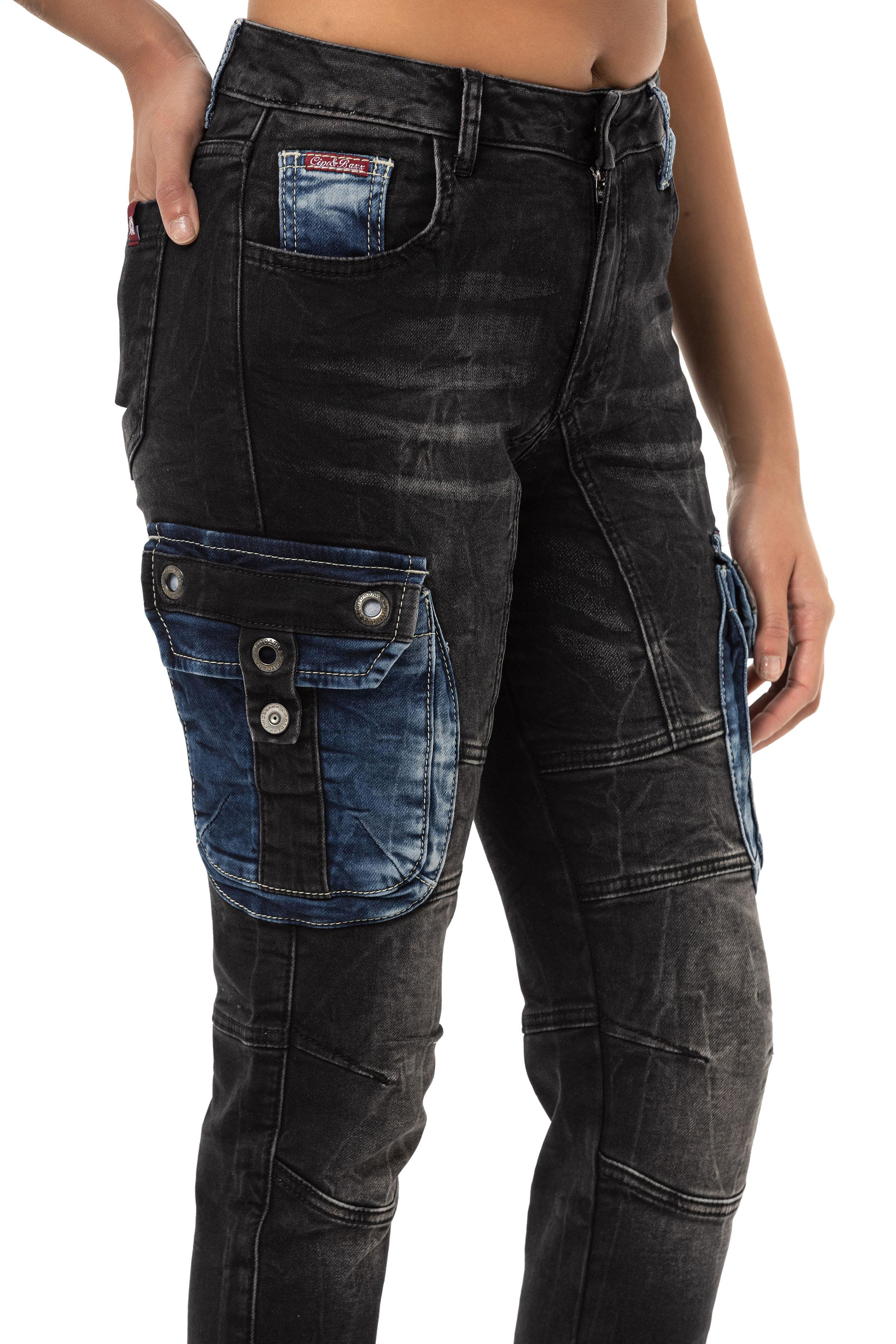 WD521 Cargo Pocket Contrast Color Women's Jeans