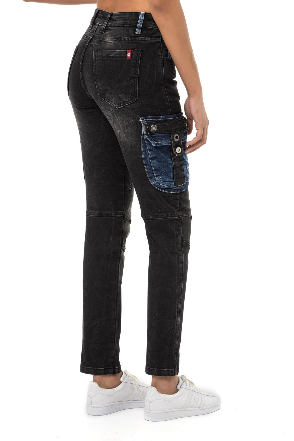 WD521 Cargo Pocket Contrast Color Women's Jeans