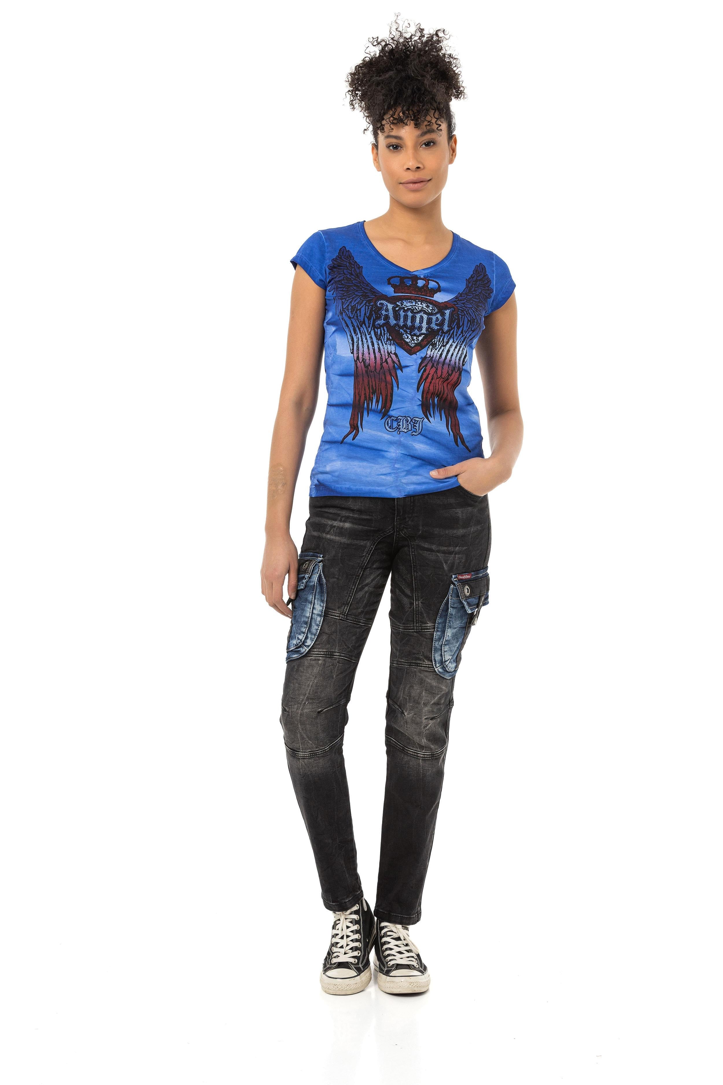 WD521 Cargo Pocket Contrast Color Women's Jeans