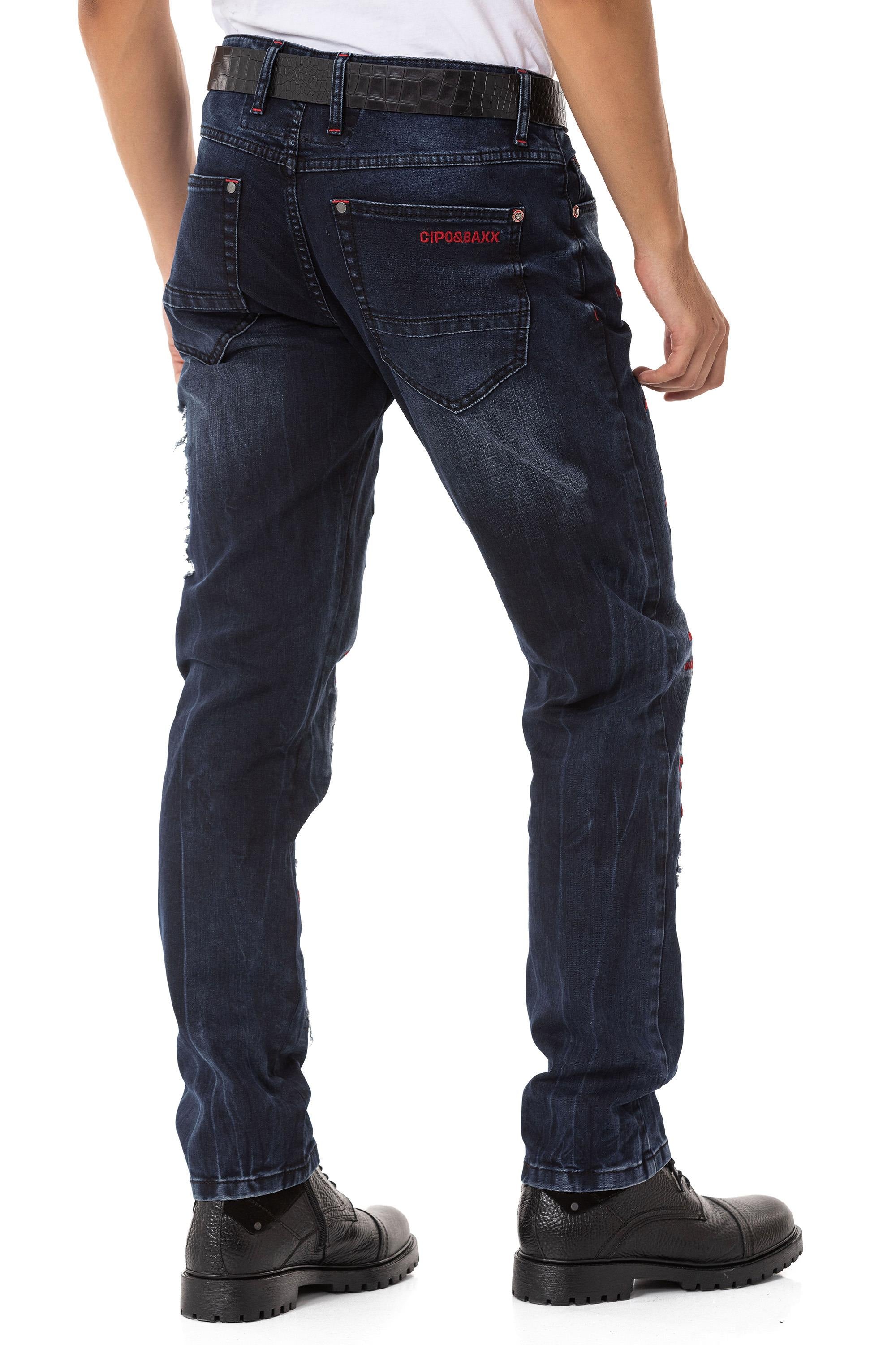 CD694 Text Embroidered Ripped Detail Men's Jeans