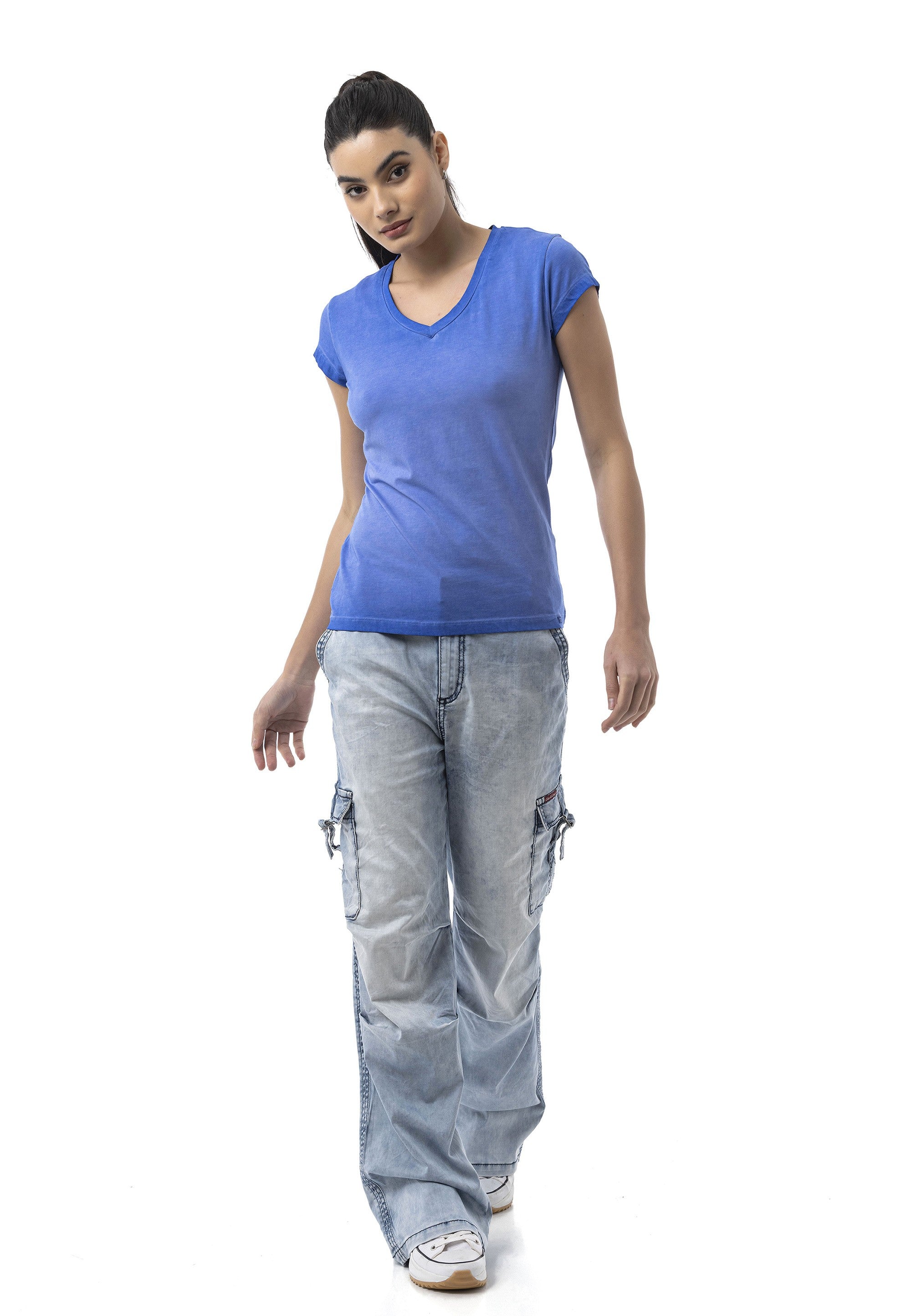 WD544 Women's Wide Leg Jeans – Cargo Pocket Ice Blue Relaxed Fit