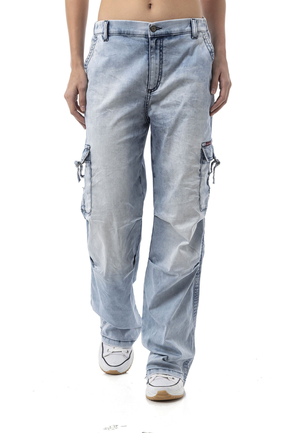 WD544 Women's Wide Leg Jeans – Cargo Pocket Ice Blue Relaxed Fit