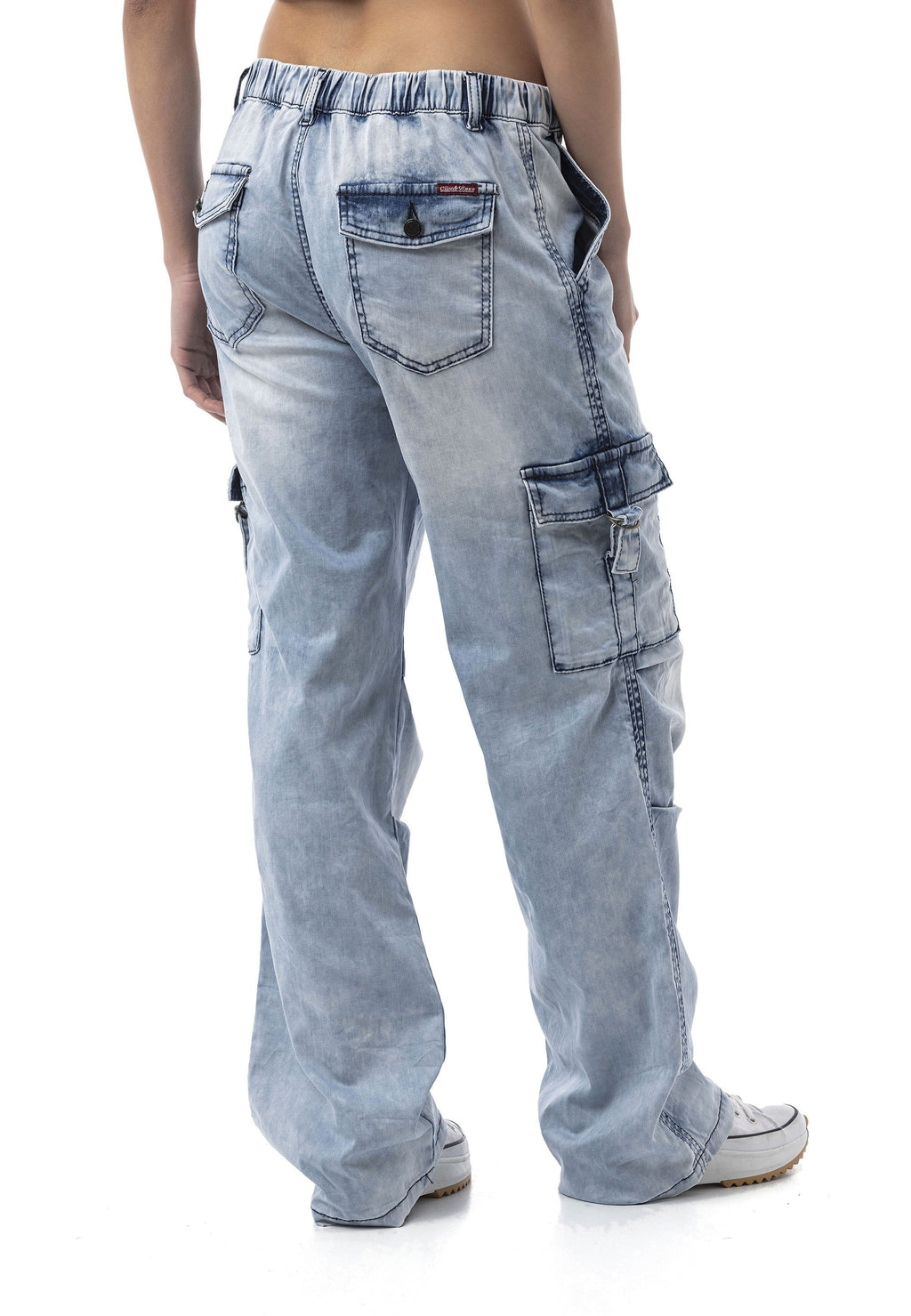 WD544 Women's Wide Leg Jeans – Cargo Pocket Ice Blue Relaxed Fit