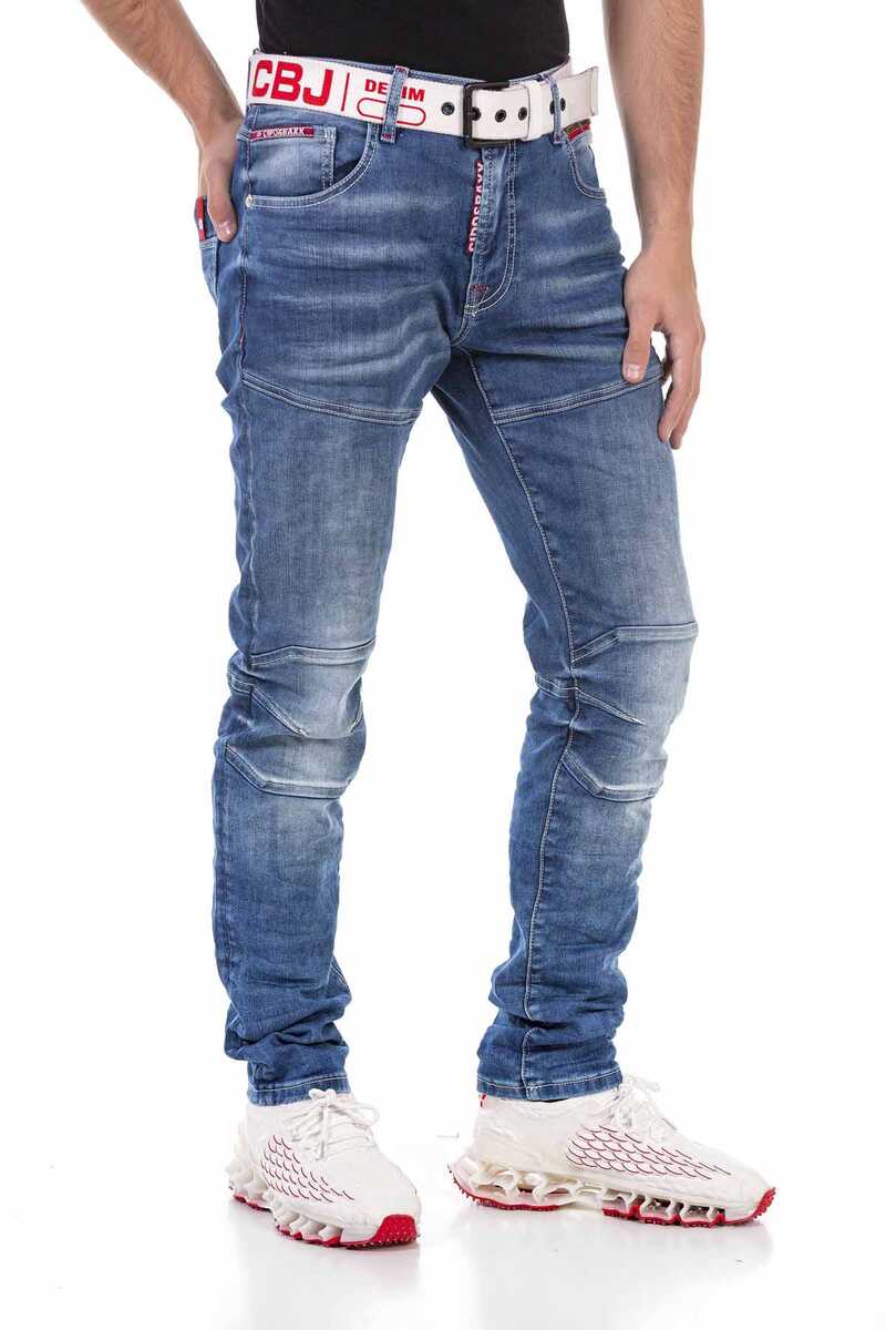 CD698 Hidden Pocket Paneled Biker Style Men's Jeans