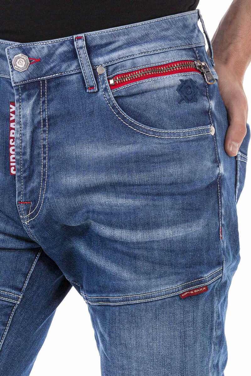 CD698 Hidden Pocket Paneled Biker Style Men's Jeans