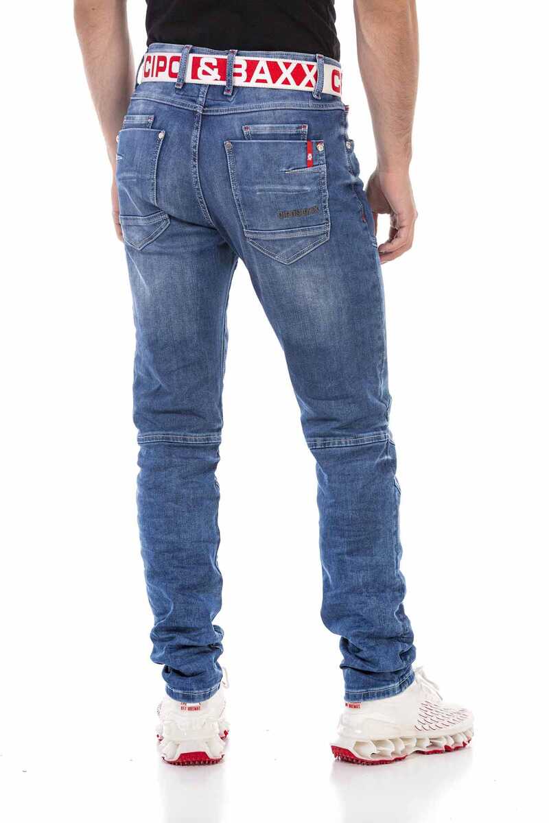CD698 Hidden Pocket Paneled Biker Style Men's Jeans