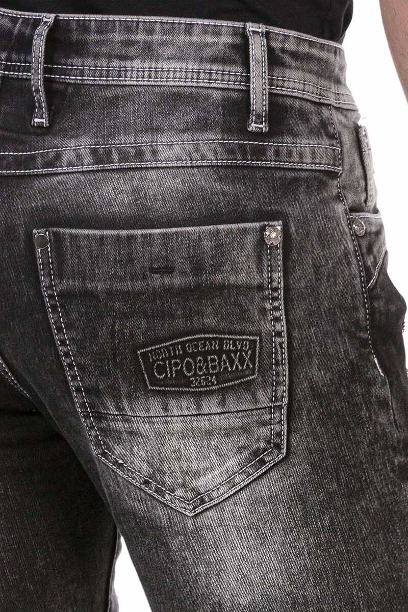 CD713 Embossed Logo Ripped Slim Fit Men's Jeans