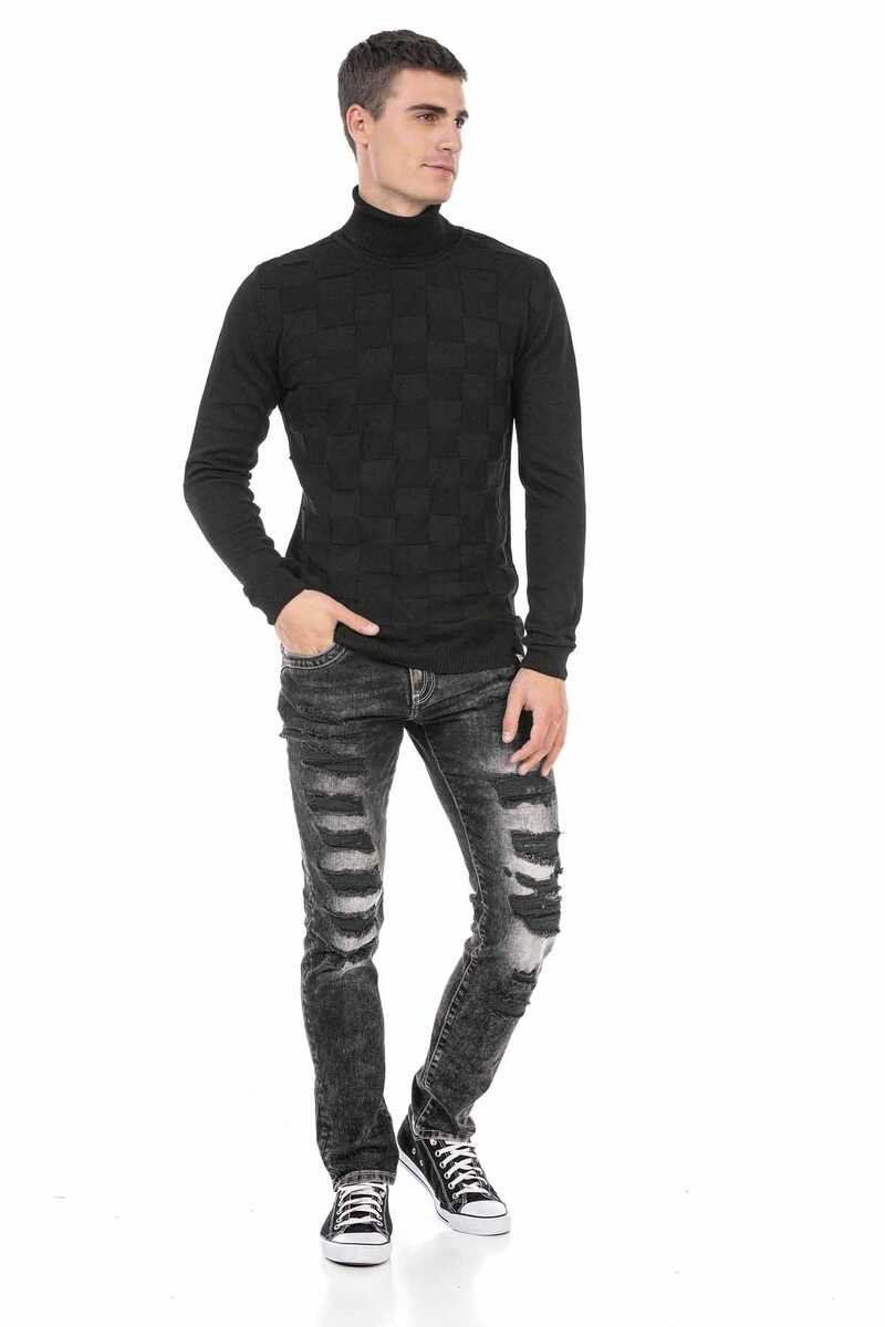 CD713 Embossed Logo Ripped Slim Fit Men's Jeans