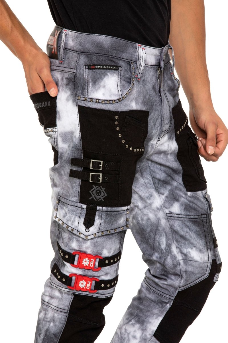 CD805 Paneled Cargo Pocket Tie-Dye Jeans