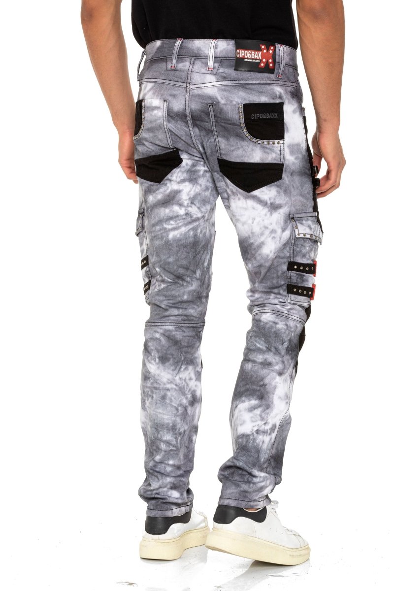 CD805 Paneled Cargo Pocket Tie-Dye Jeans