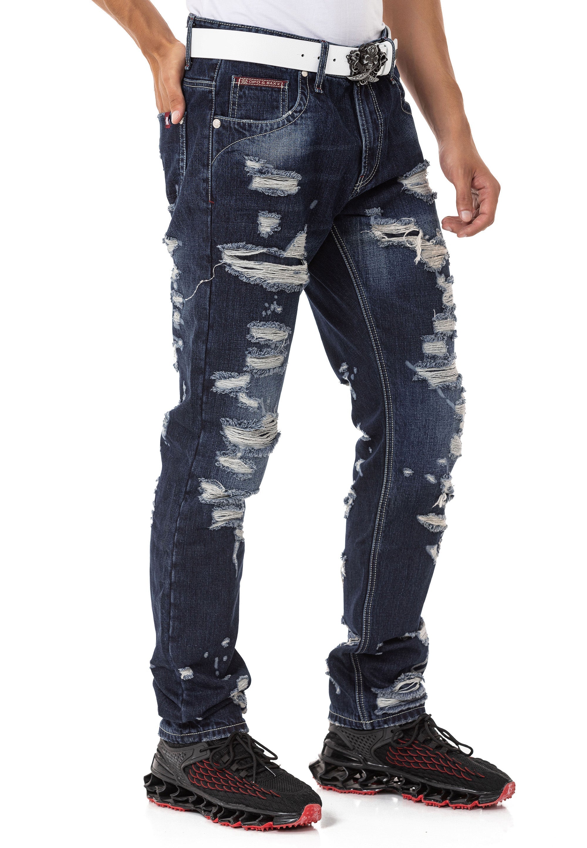 CD843 Distressed Detailed Loose Fit Men's Jeans