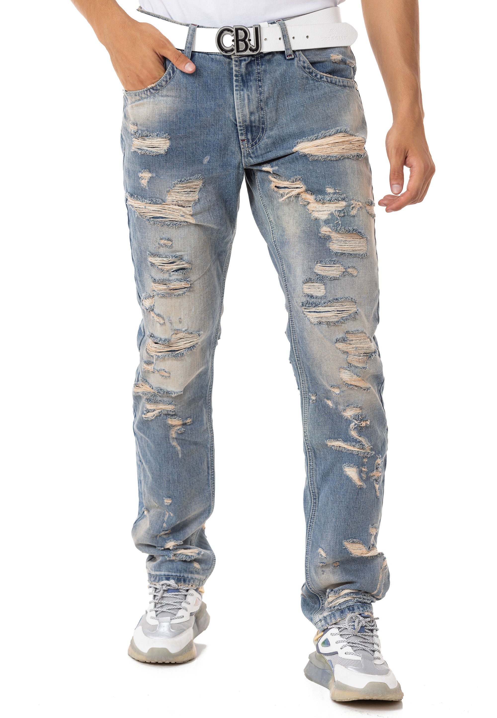 CD843 Distressed Detailed Loose Fit Men's Jeans