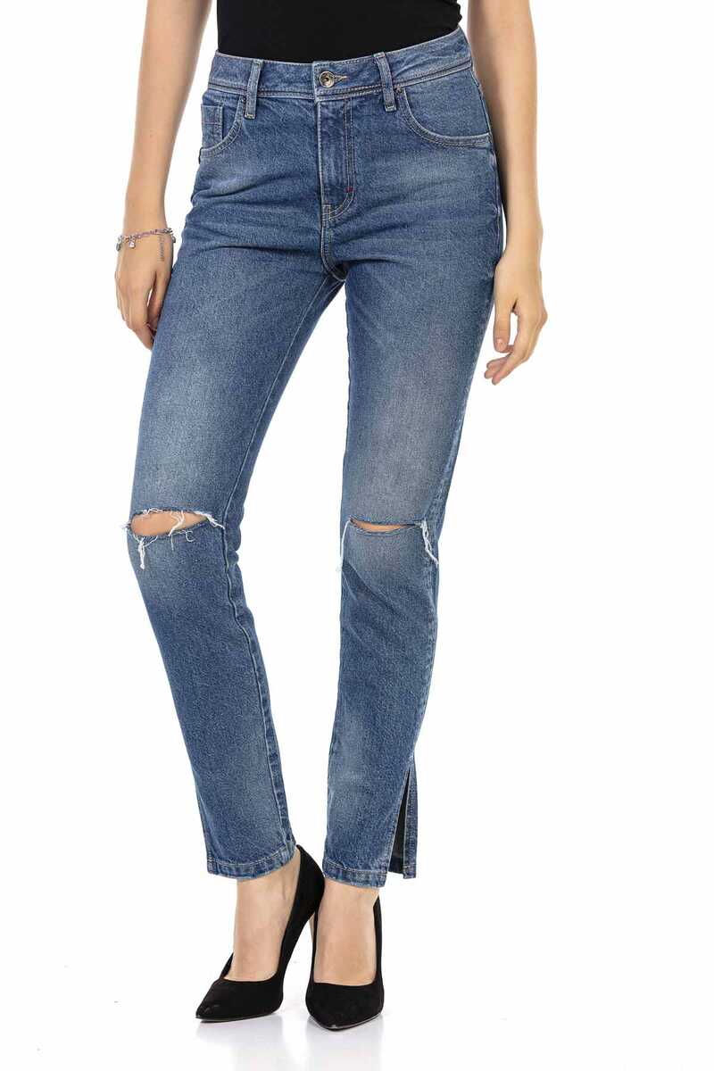 WD448 Ripped Knee Blue Mom Jeans