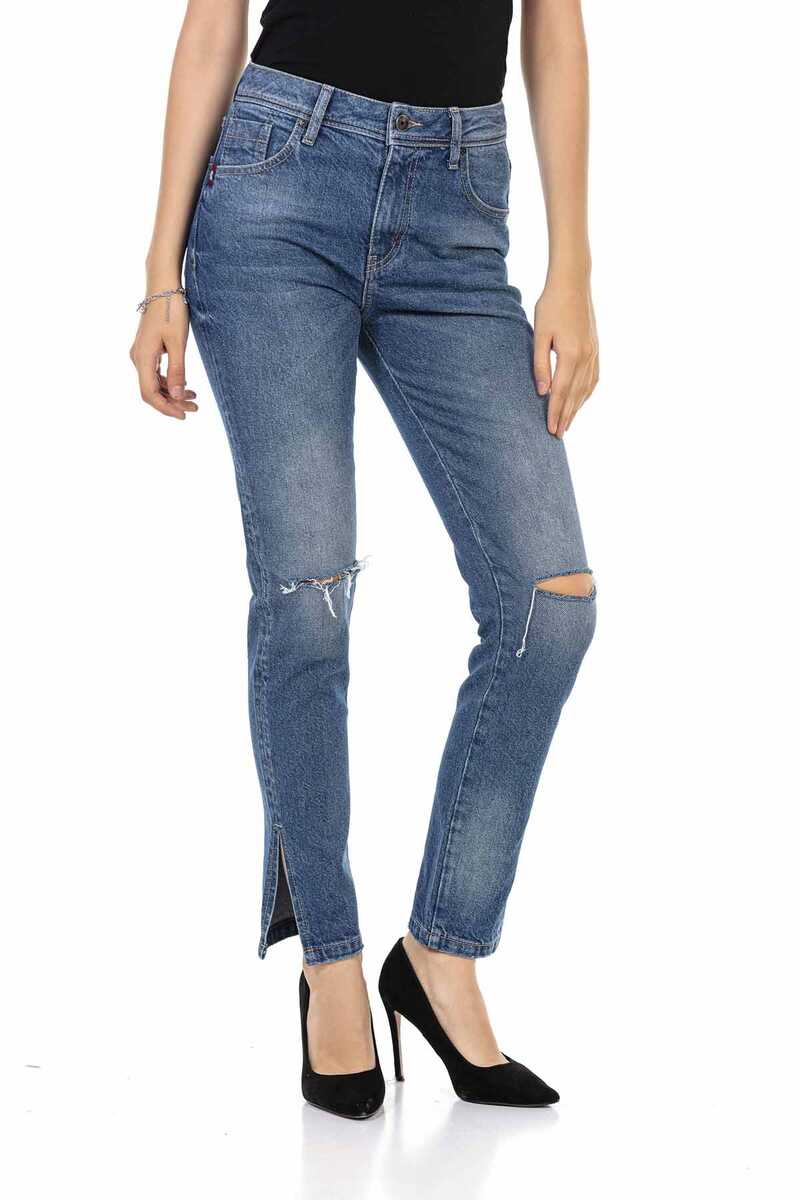 WD448 Ripped Knee Blue Mom Jeans