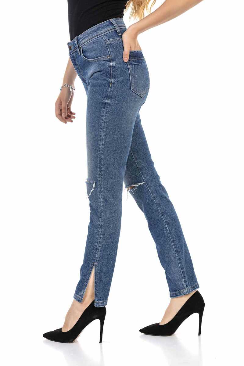 WD448 Ripped Knee Blue Mom Jeans
