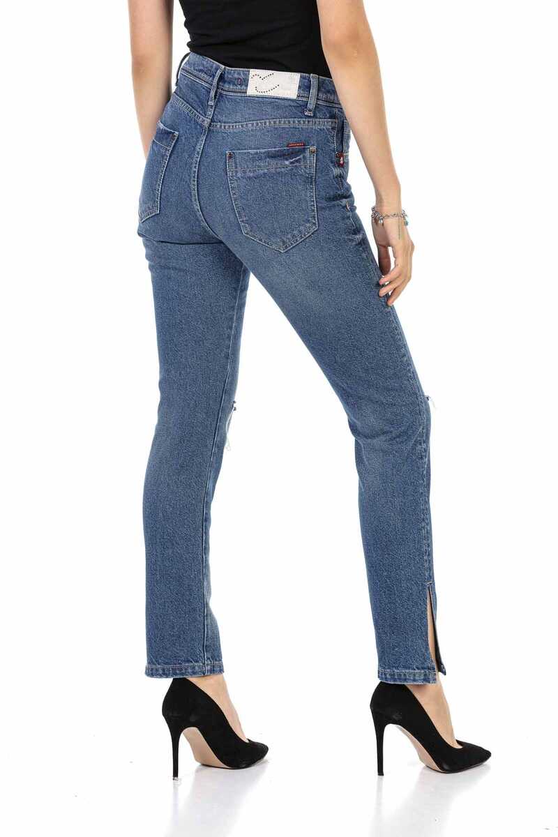 WD448 Ripped Knee Blue Mom Jeans