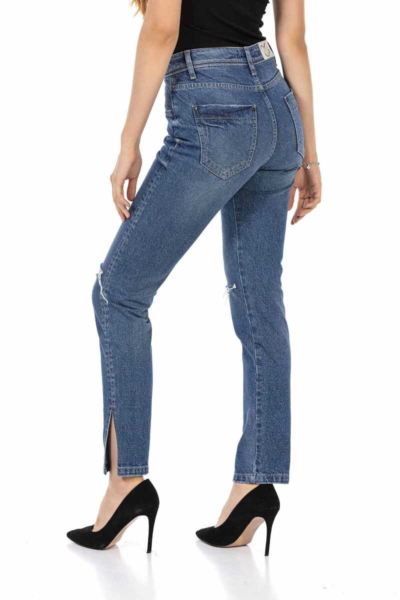 WD448 Ripped Knee Blue Mom Jeans