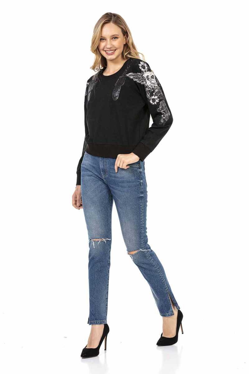 WD448 Ripped Knee Blue Mom Jeans