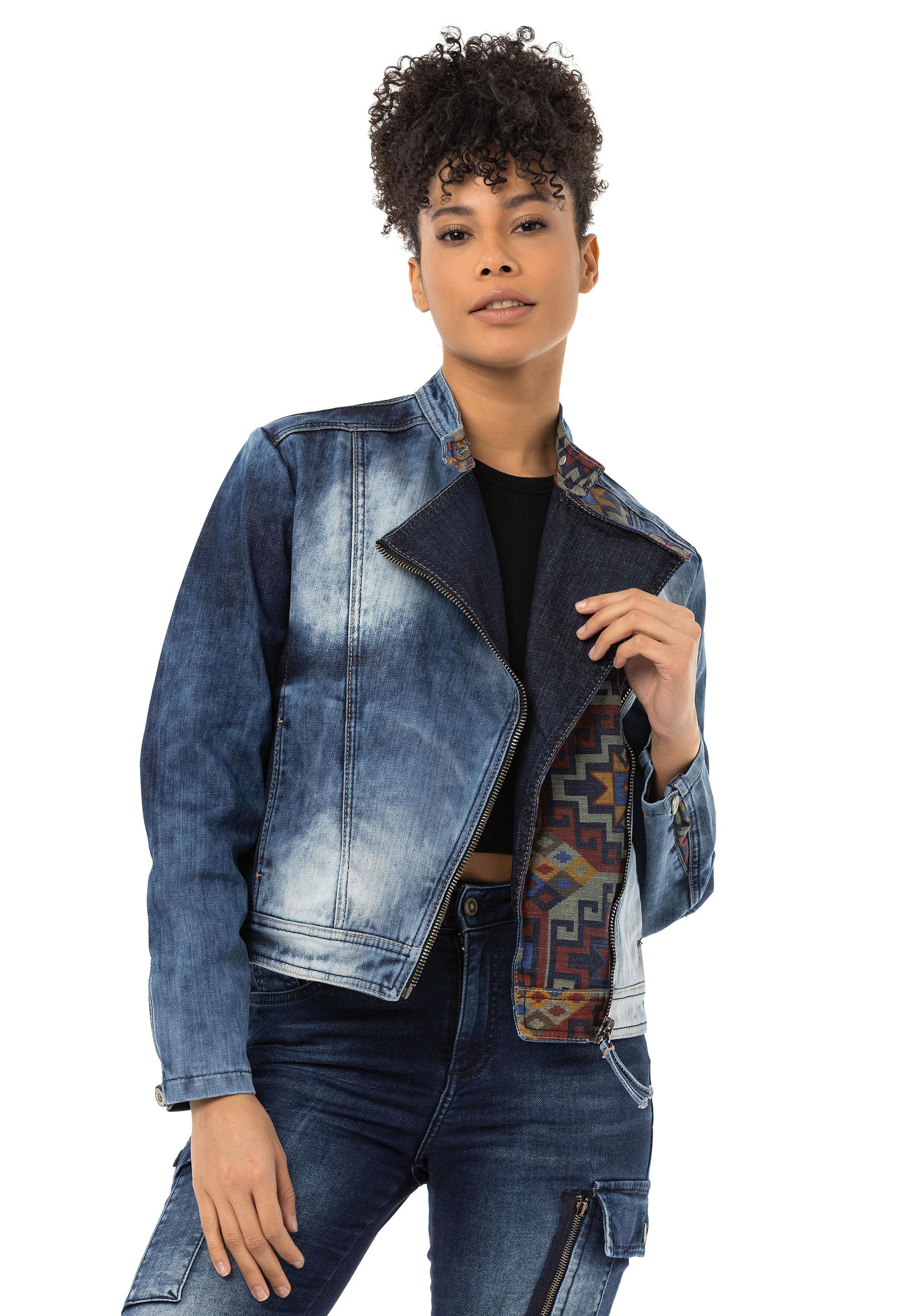 WJ228 Ethnic Pattern Detail Women's Denim Jacket