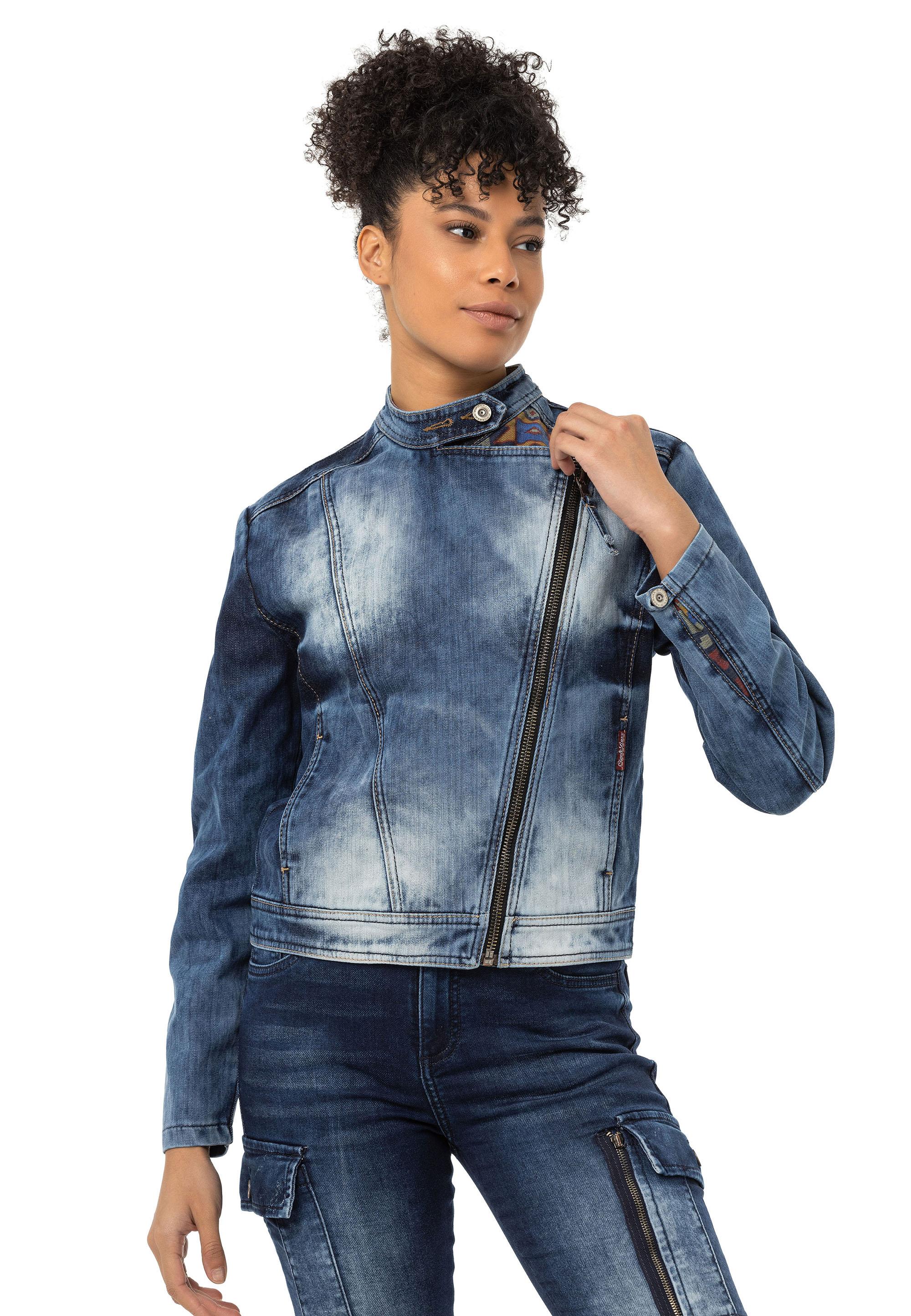 WJ228 Ethnic Pattern Detail Women's Denim Jacket