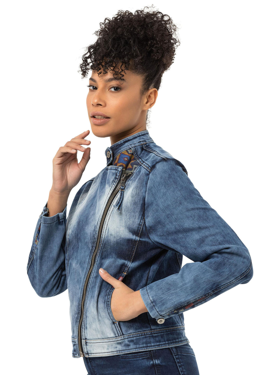 WJ228 Ethnic Pattern Detail Women's Denim Jacket