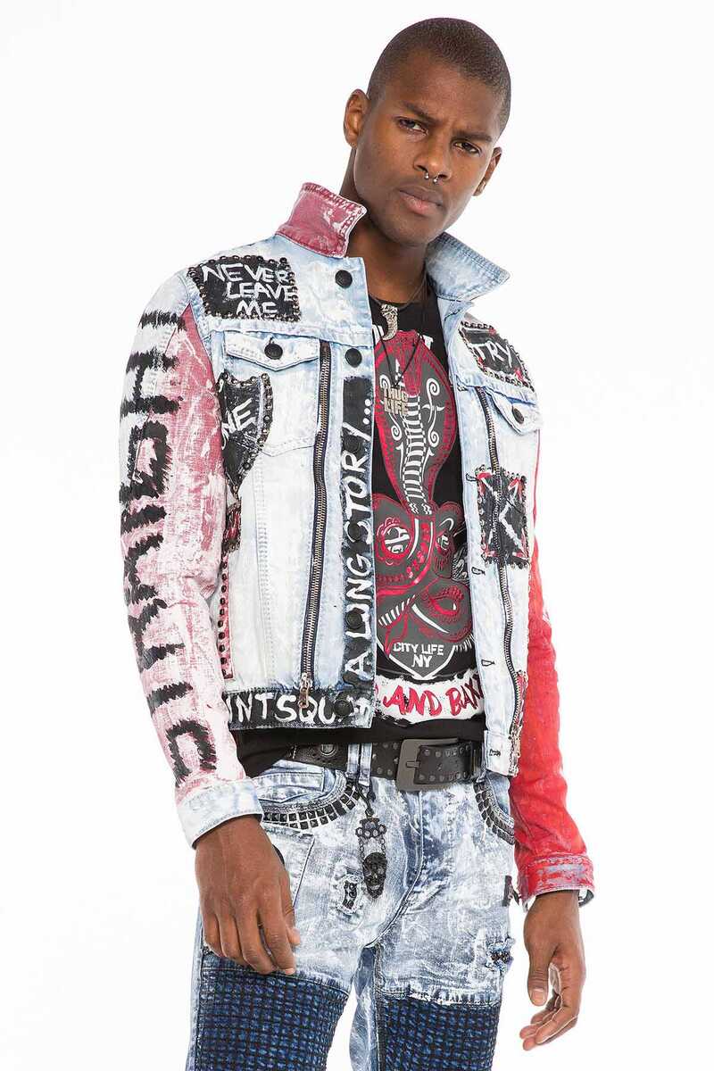 CJ241 Handwritten Painted Zip Men's Denim Jacket