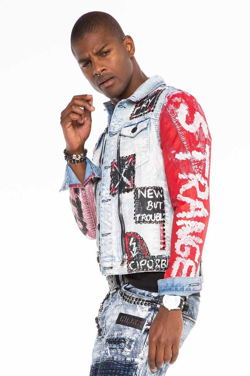 CJ241 Handwritten Painted Zip Men's Denim Jacket