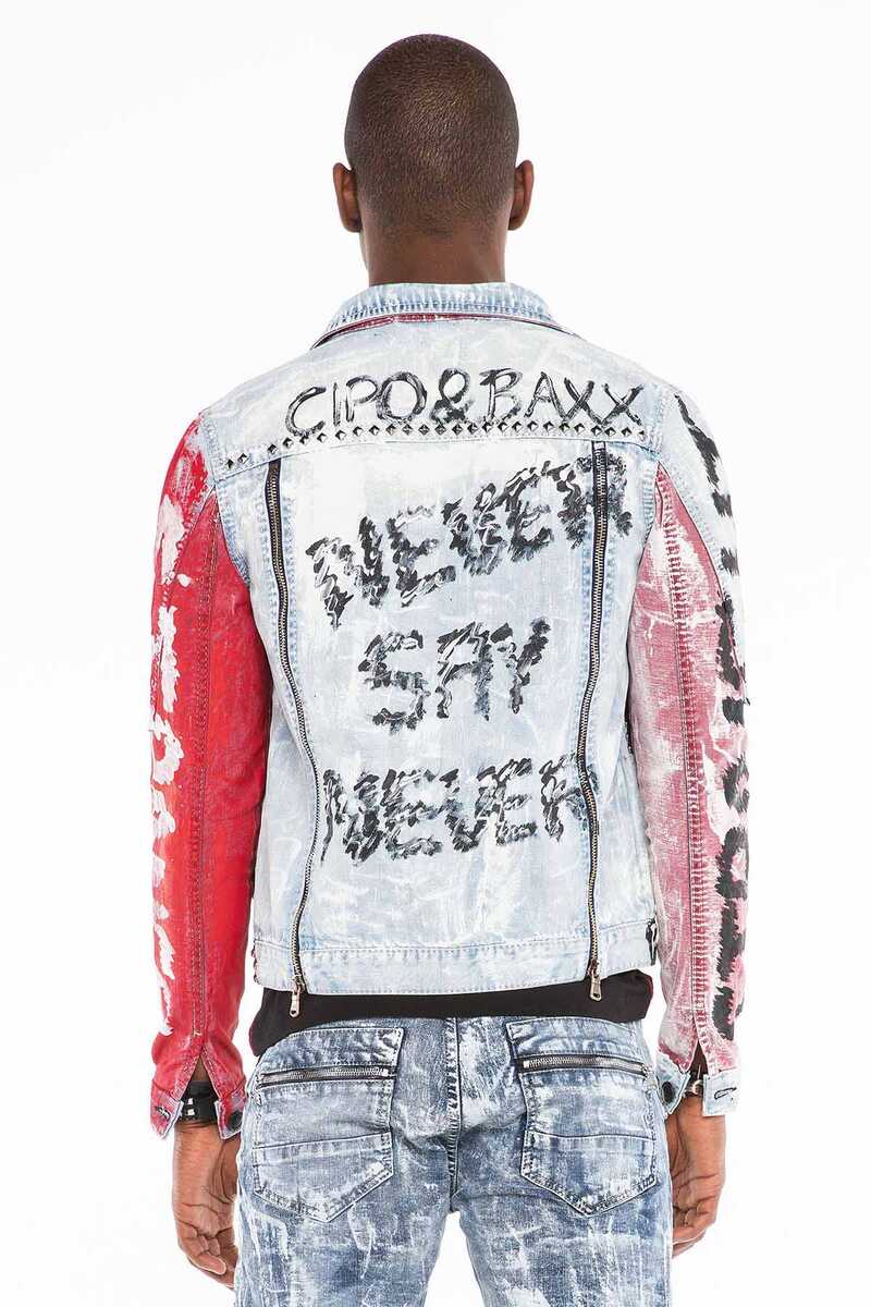 CJ241 Handwritten Painted Zip Men's Denim Jacket