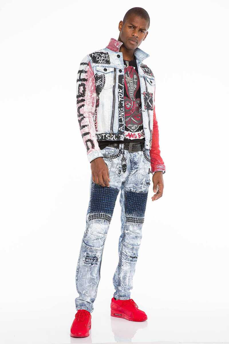 CJ241 Handwritten Painted Zip Men's Denim Jacket