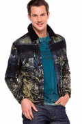 CJ245 Variegated Fur-Trimmed Men's Denim Jacket