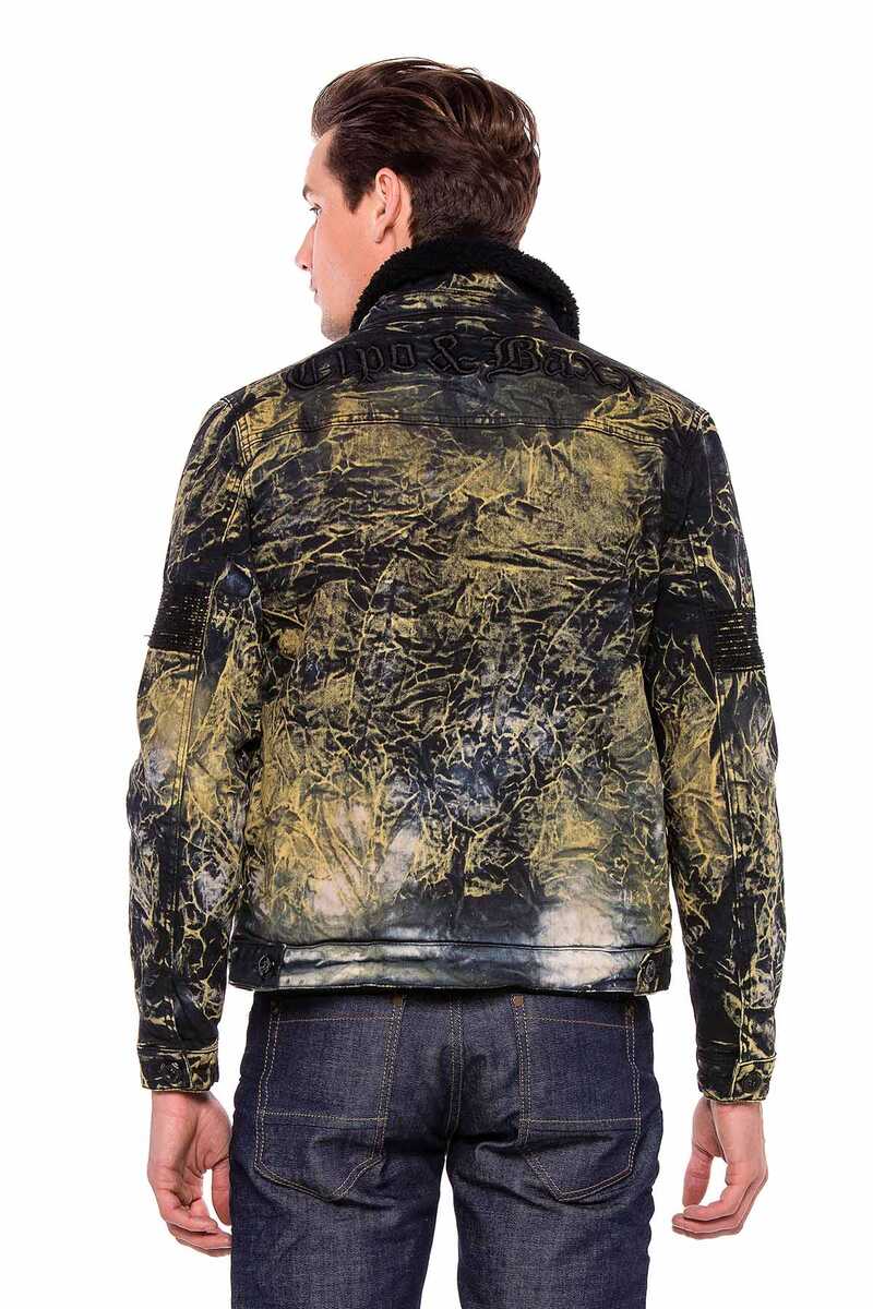 CJ245 Variegated Fur-Trimmed Men's Denim Jacket