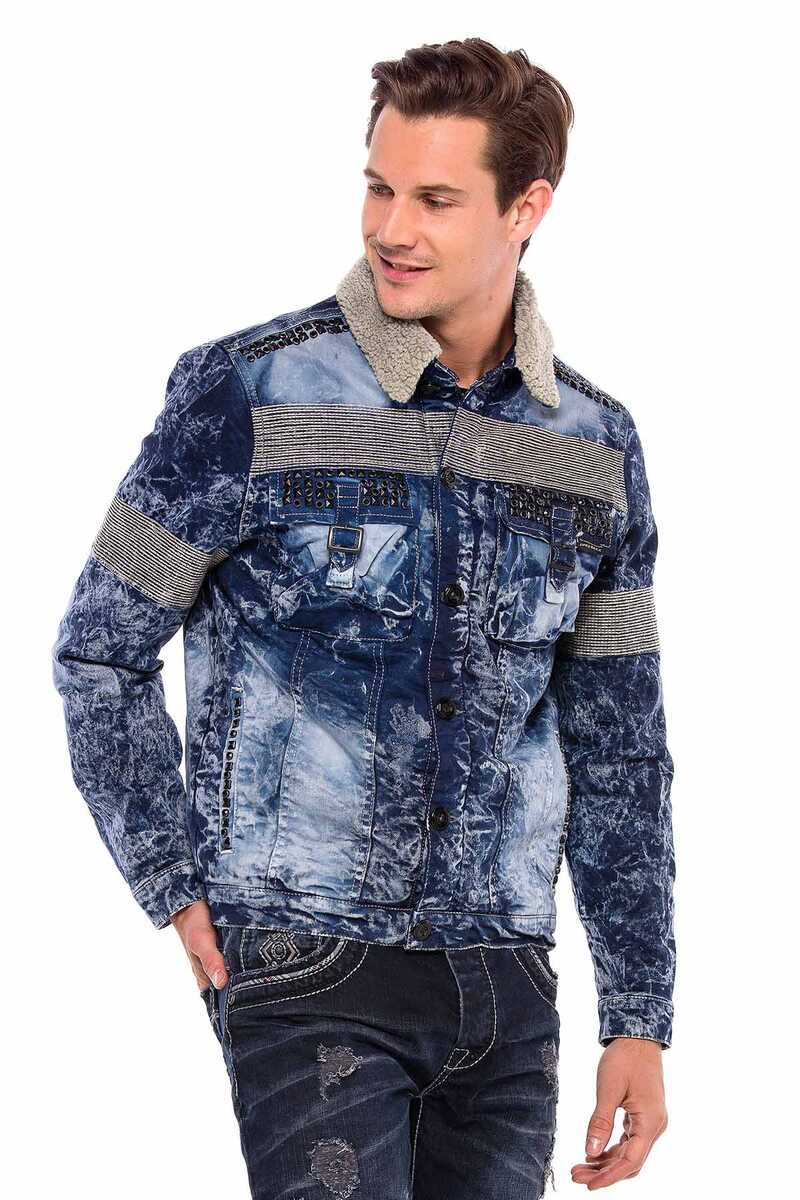 CJ245 Variegated Fur-Trimmed Men's Denim Jacket