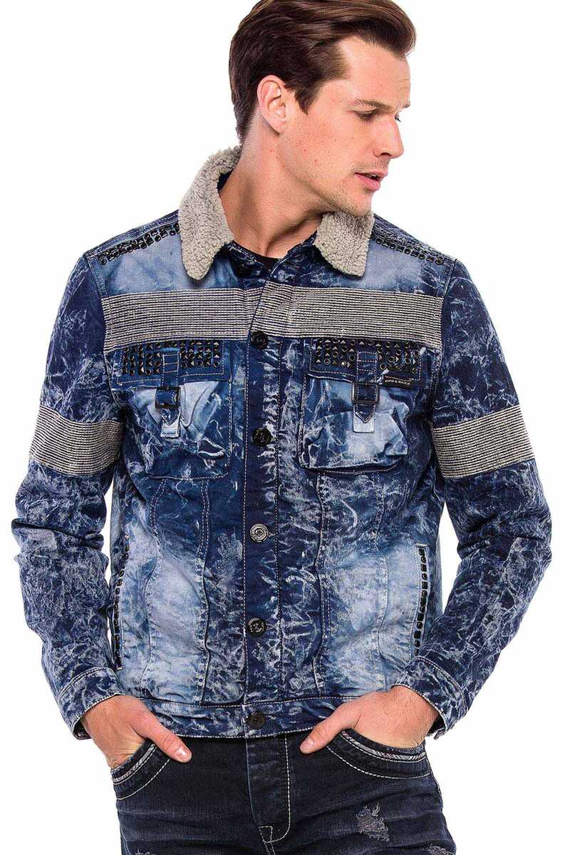 CJ245 Variegated Fur-Trimmed Men's Denim Jacket