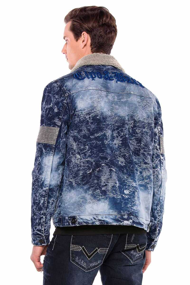 CJ245 Variegated Fur-Trimmed Men's Denim Jacket
