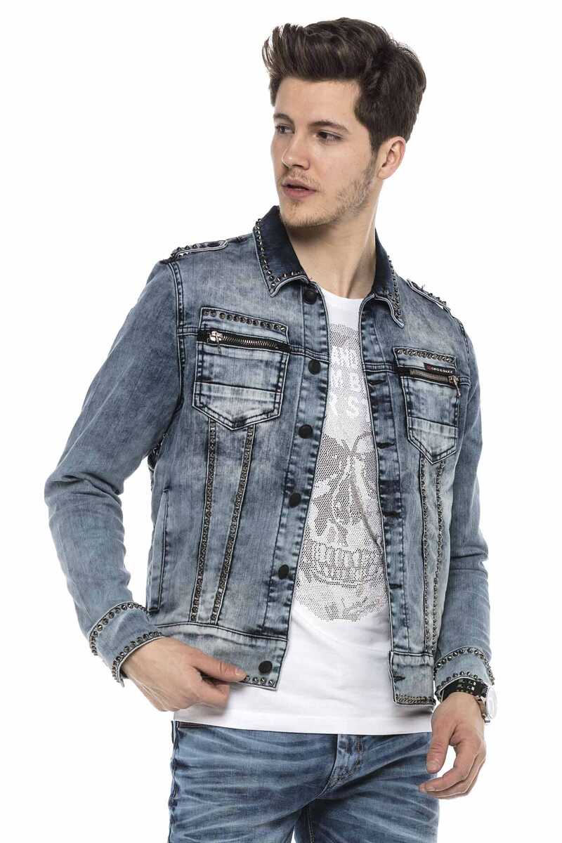 CJ250 Street Style Metal Studded Slim Fit Denim Jacket