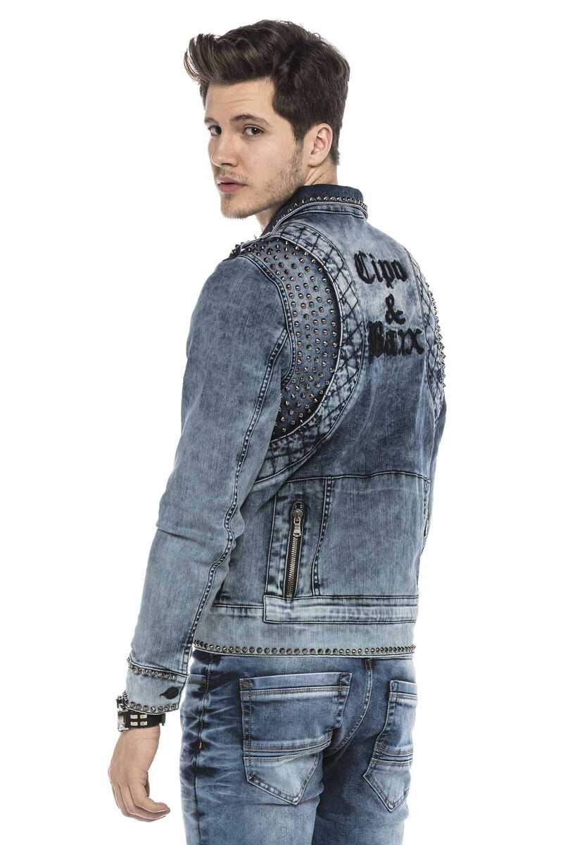 CJ250 Street Style Metal Studded Slim Fit Denim Jacket