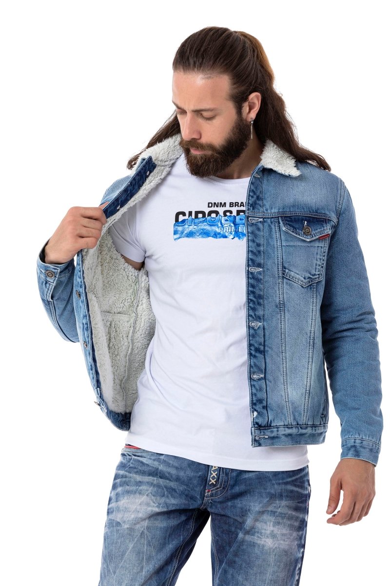 CJ294 Fur-Lined Men's Denim Jacket