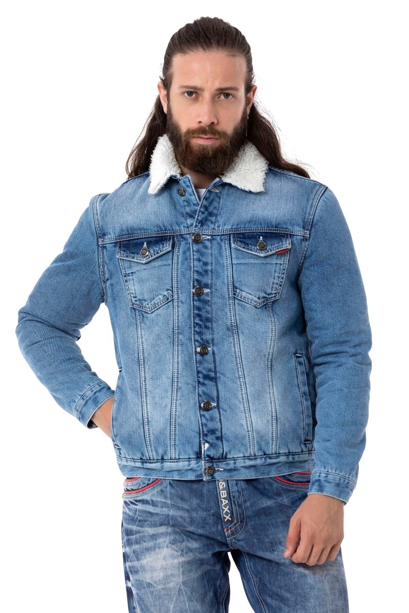 CJ294 Fur-Lined Men's Denim Jacket