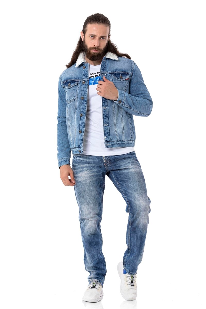 CJ294 Fur-Lined Men's Denim Jacket