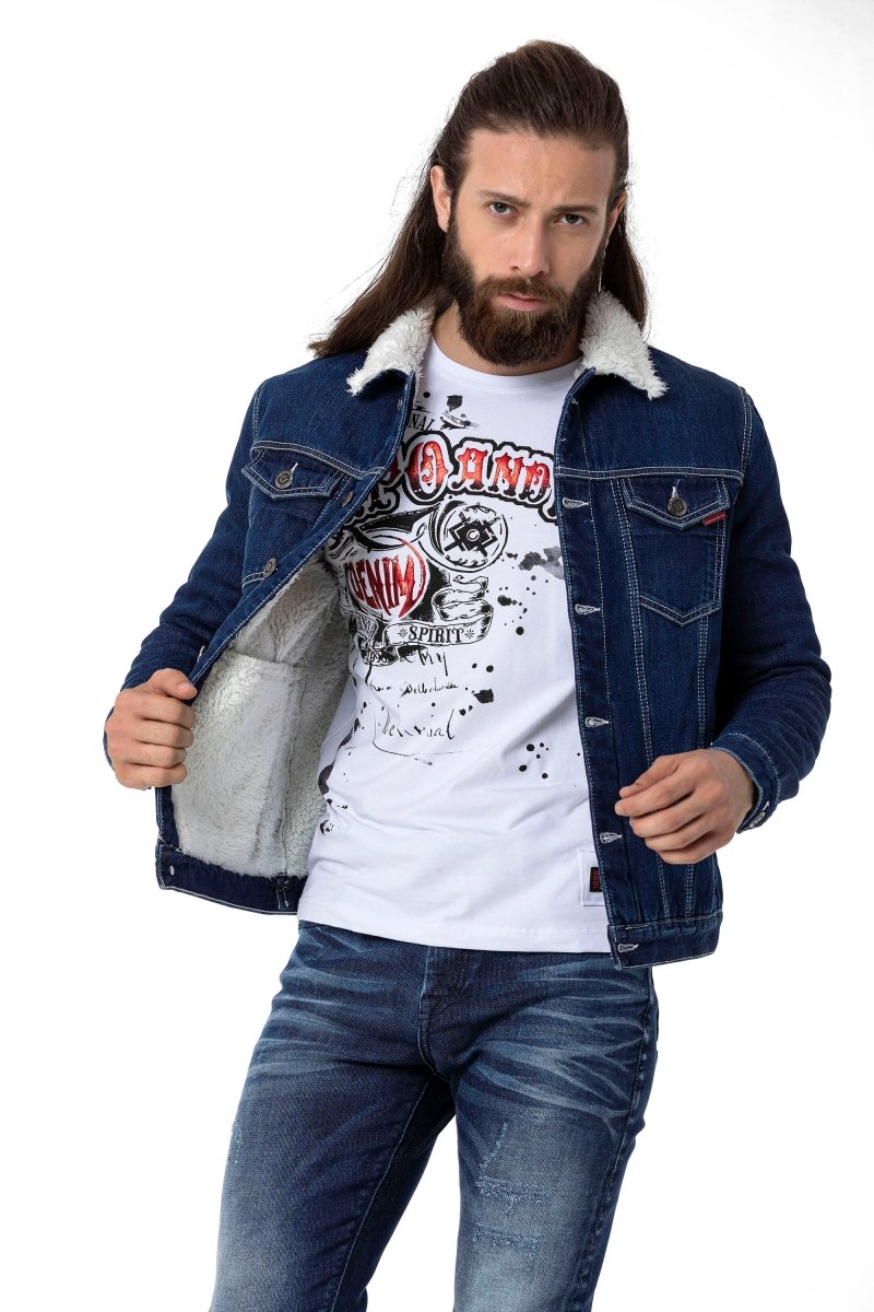 CJ294 Fur-Lined Men's Denim Jacket