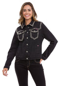 WJ213 Women's Silver Embellished Denim Jacket