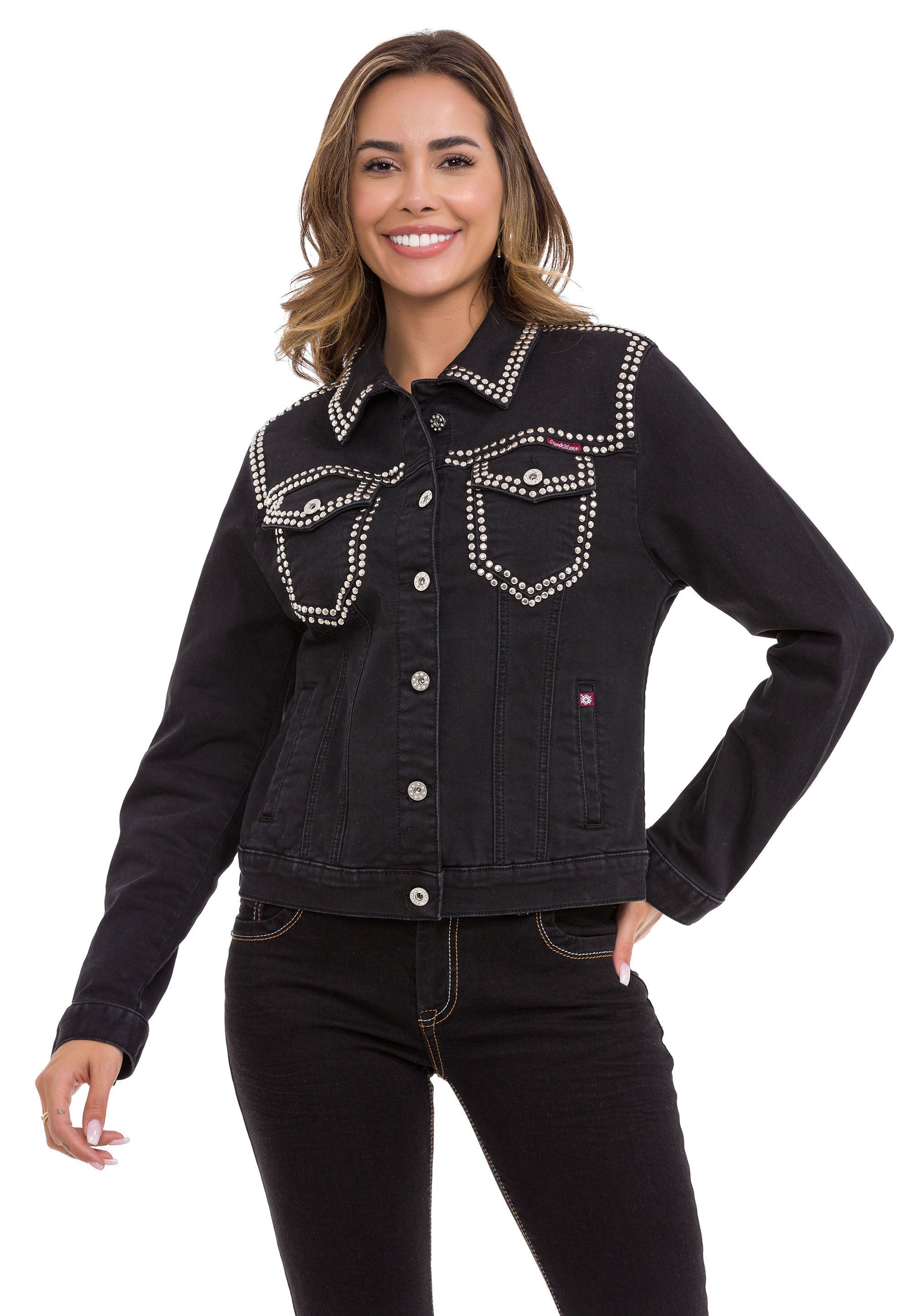 WJ213 Women's Silver Embellished Denim Jacket