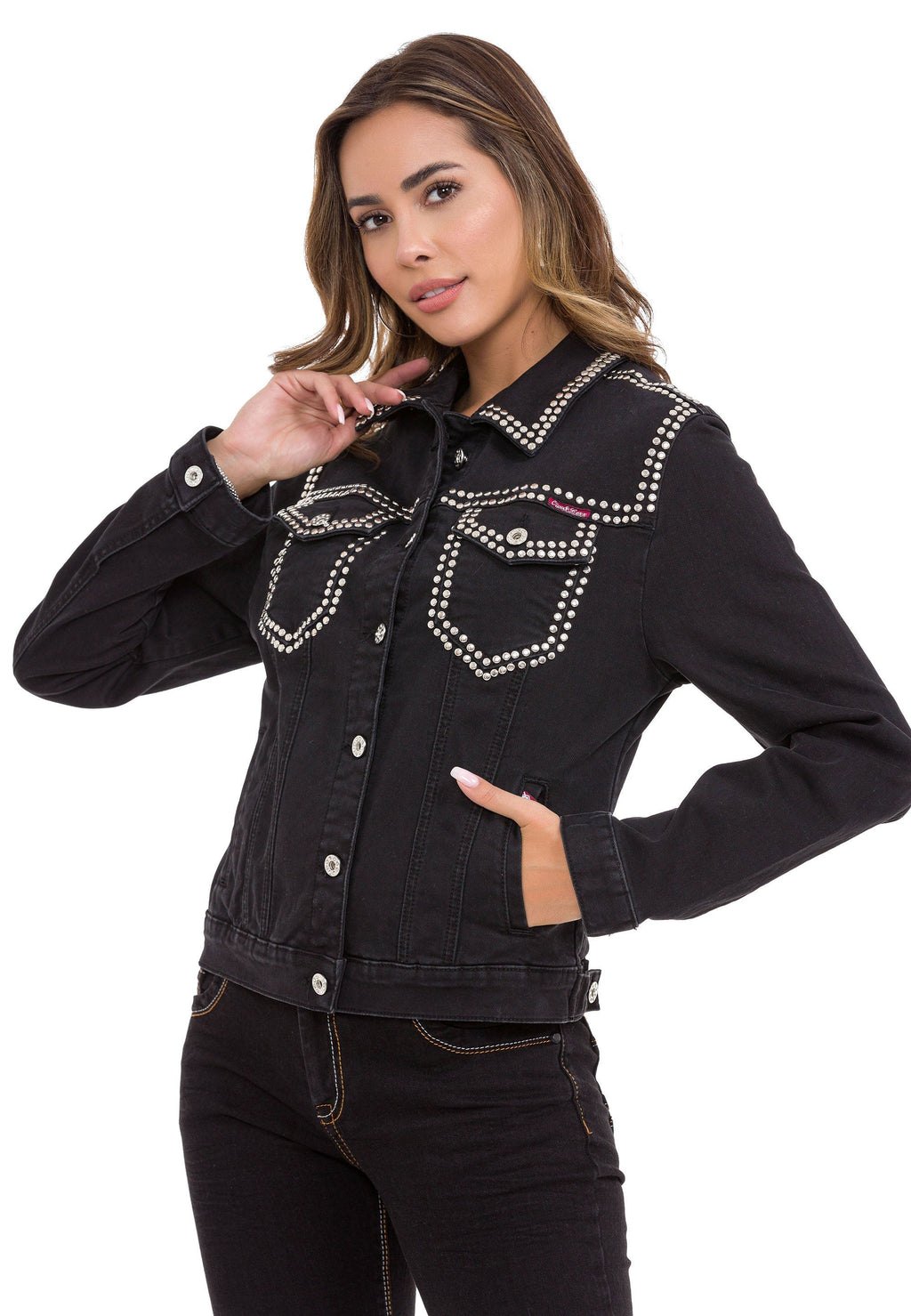 WJ213 Women's Silver Embellished Denim Jacket