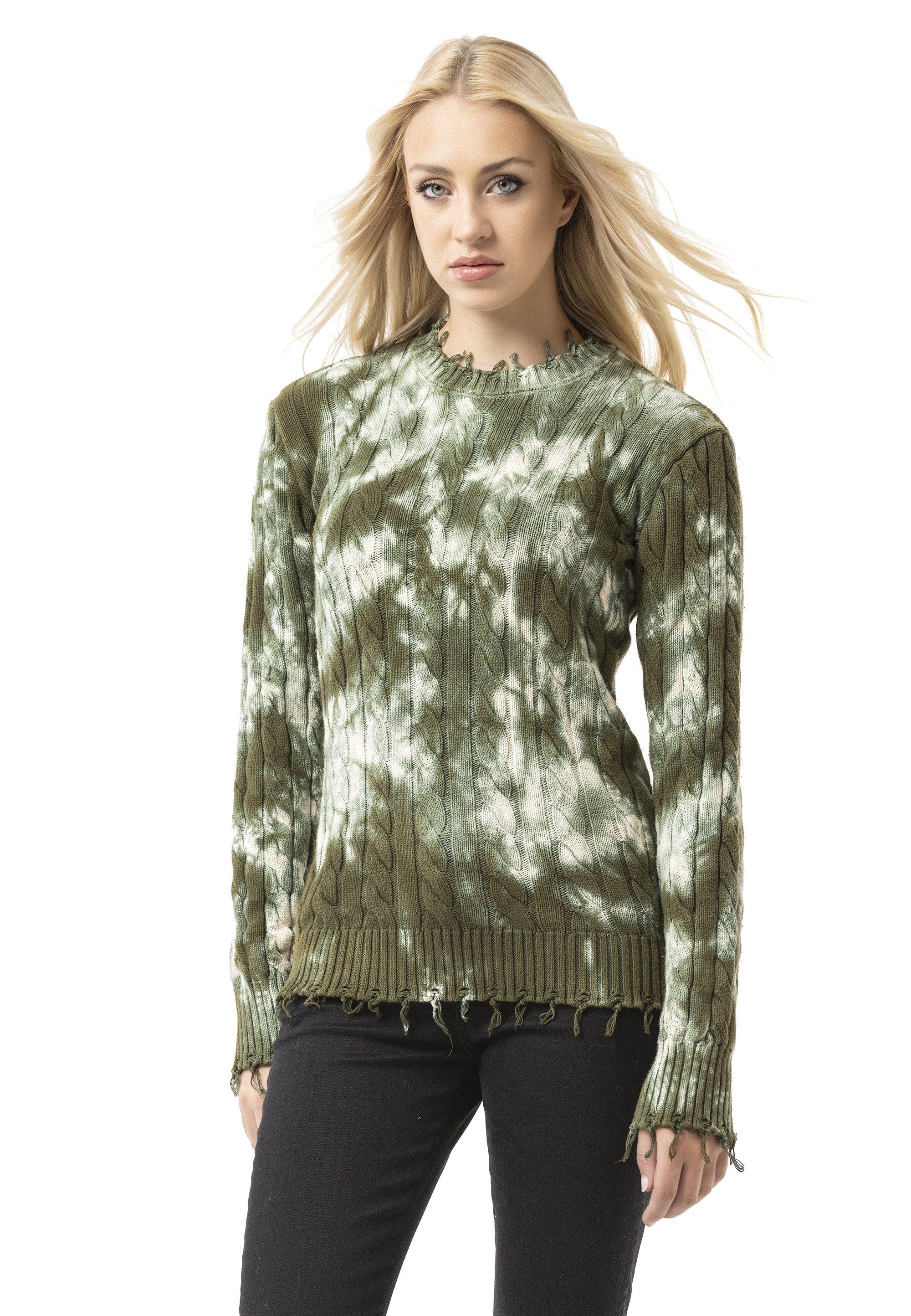 WP268 Women's Knit Sweater – Tie-Dye Pattern with Textured Construction