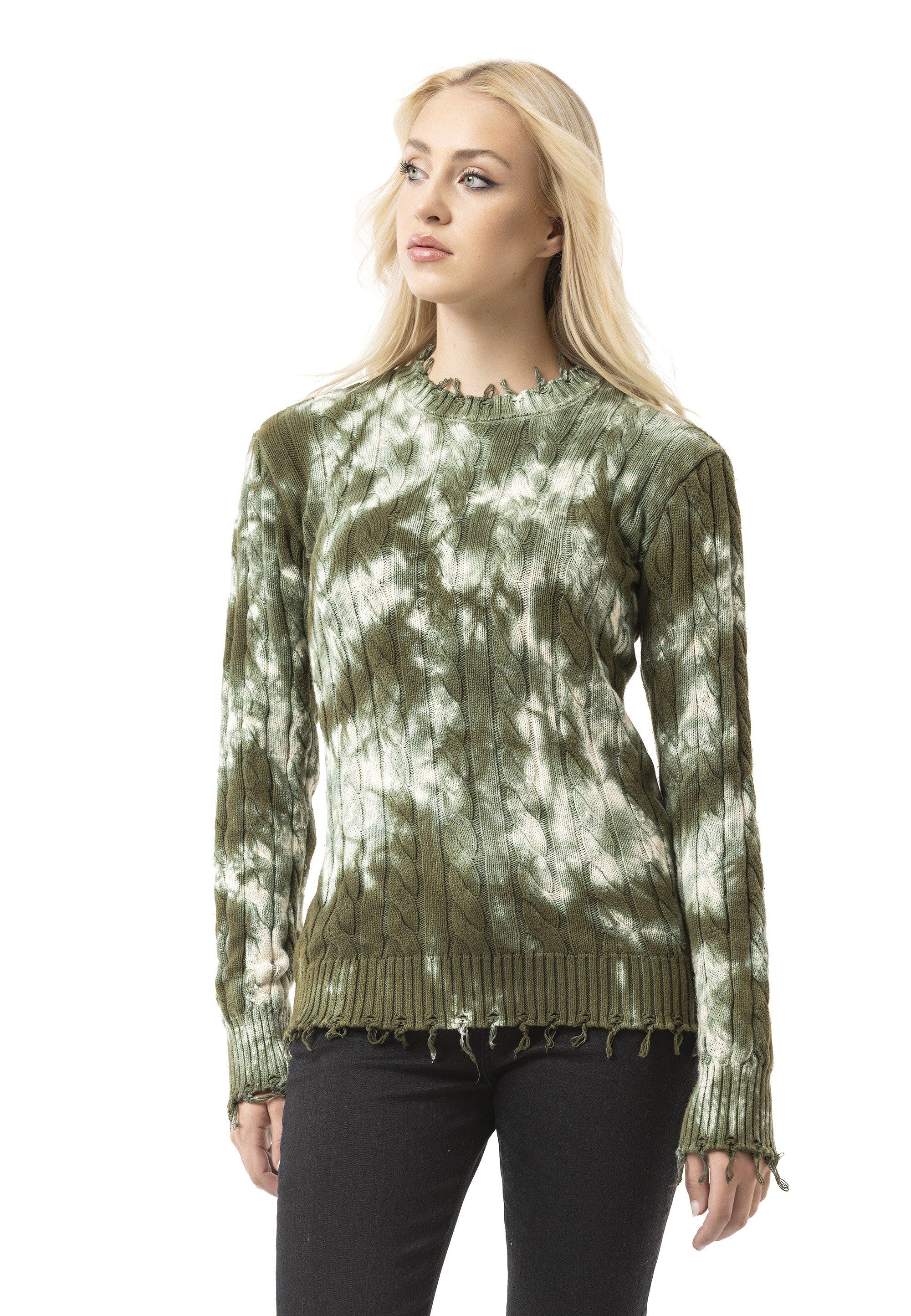 WP268 Women's Knit Sweater – Tie-Dye Pattern with Textured Construction