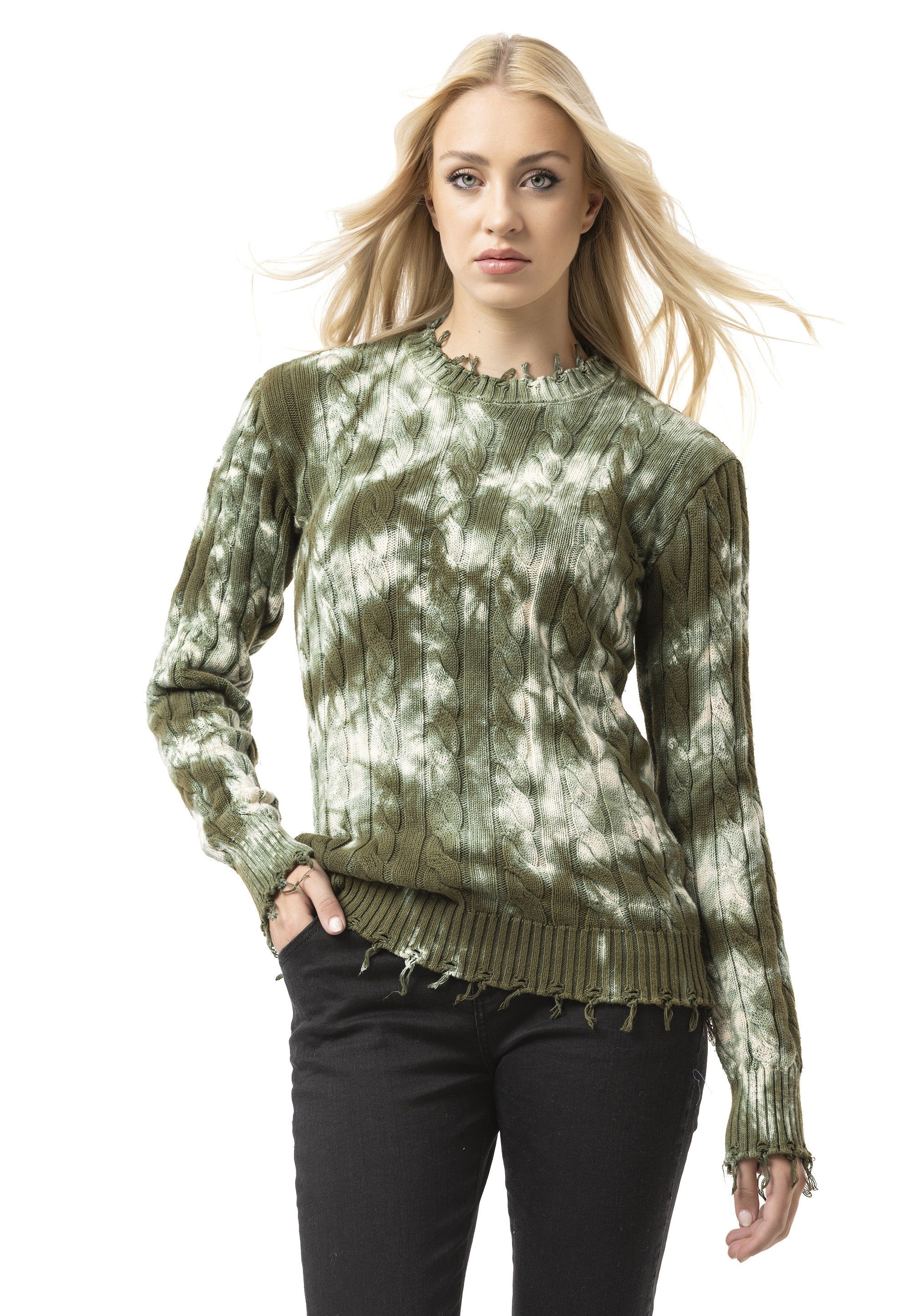 WP268 Women's Knit Sweater – Tie-Dye Pattern with Textured Construction