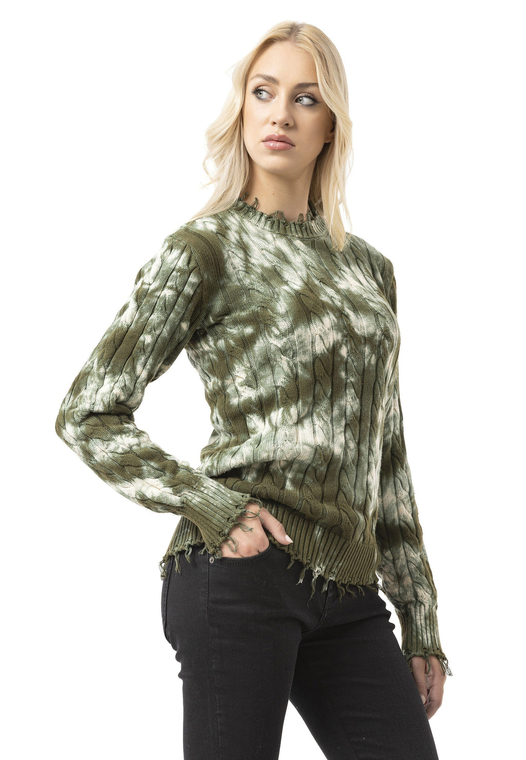 WP268 Women's Knit Sweater – Tie-Dye Pattern with Textured Construction